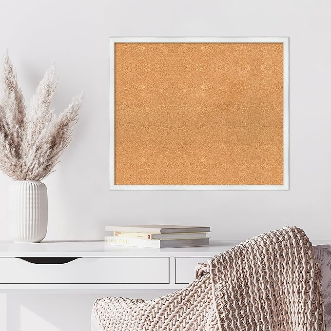 Amanti Art Natural Cork Board for Wall, 23x27 Vision Board with White Frame, Medium Corkboard Office Decor for Home Organization, Country Rustic Corkboard Pinboard to Display Items for Home