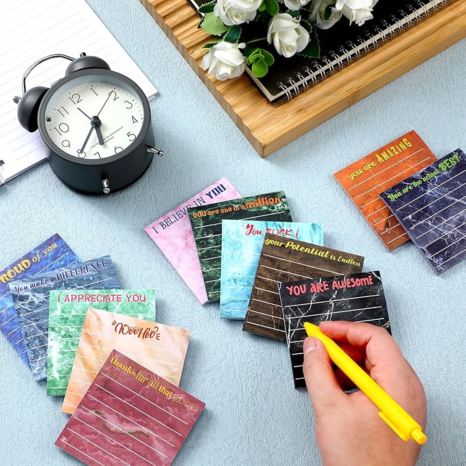 Yinder 24 Pcs Inspirational Sticky Notes with Lines Cute Motivational Sticky Notes Pad Employee Appreciation Gifts Bulk for Teacher Nurse Coworkers Office Supplies 3 x 3''(Marble Color,Appreciation)