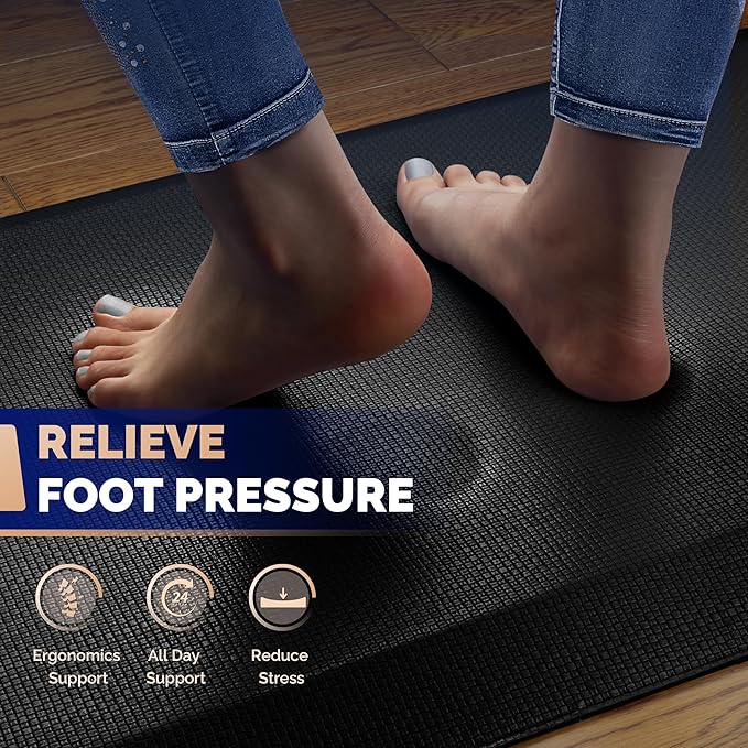 FEATOL Anti Fatigue Mat for Kitchen Floor, 9/10 Inch Thick Anti Fatigue Cushioned Floor Mat, Comfort Memory Foam Standing Padded for Sink, Kitchen, Home (Black, 24x70x9/10-Inch)
