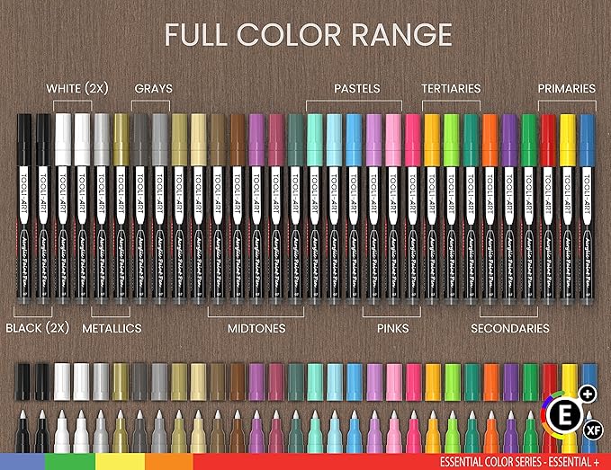 TOOLI-ART Acrylic Paint Pens Assorted Vibrant Markers for Rock Painting, Canvas, Glass, Mugs, Wood, Fabric, Metal, Ceramics. Non Toxic, Quick Dry, Multi-Surface, Lightfast (EXTRA FINE)