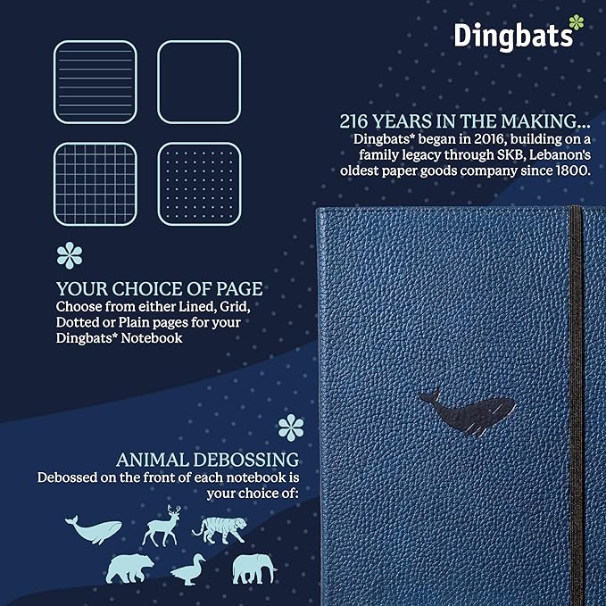 Dingbats* Wildlife Lined Writing Journal Notebook A5 - Vegan Leather Hardcover - Ideal for Work, Travel - Pocket, Elastic Closure, & Bookmark