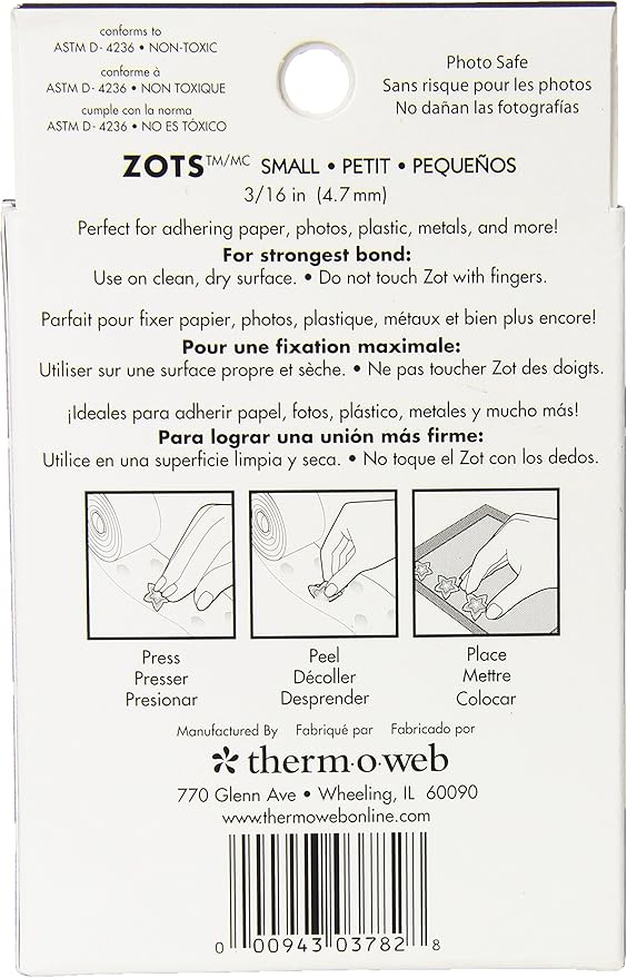 Thermoweb Zots Clear Adhesive Dots, Small, 3/16-Inch-by-1/64-Inch Thick, 300-Pack