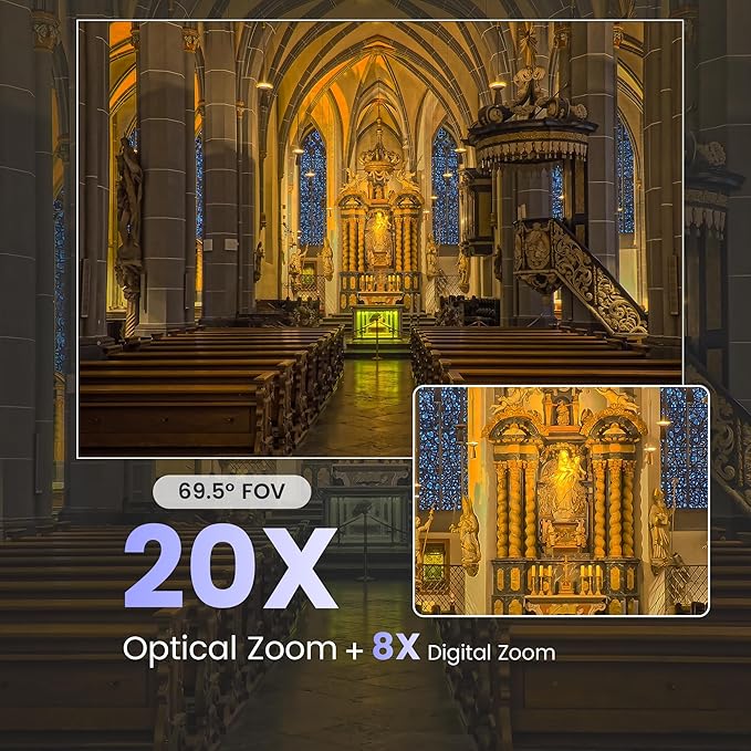 AI Auto Tracking PTZ Camera 3G-SDI/USB3.0/HDMI/LAN IP PoE Live Streaming 20X Optical and 8X Digital Zoom Camera 1080P 60FPS for Church Services Worship Education Events vMix OBS YouTube