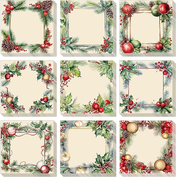9 Pieces Vintage Christmas Sticky Note Vintage Design Christmas Self-Adhesive Note Pads Christmas Sticky Memo Notes for Xmas School Office Home Supplies Students Teachers Present 9 Styles