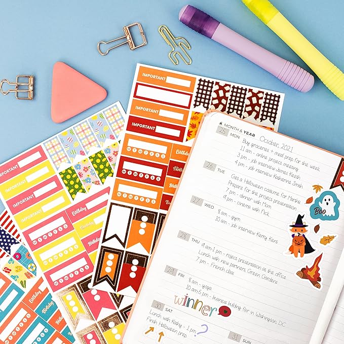 Clever Fox Seasonal Planner Stickers – 600+ Month, Holiday & Seasons Stickers for Your Planner, Monthly Journal & Calendar – 18 Sheets, Set of Stickers & Washi Tape by Clever Fox (Seasonal Pack)