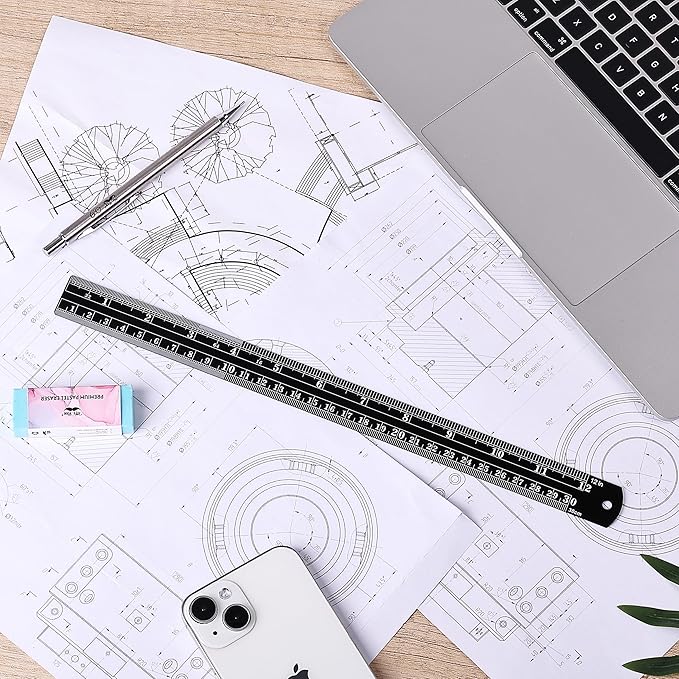 Mr. Pen- Steel Rulers, 2 Pcs, 6" and 12", Black, 6 Inch Ruler Metal Rulers, Small Metal Ruler 6 Inch Metal Ruler Thin Flat, Stainless Steel Ruler 12 Inch, Centimeter Ruler, Steel Ruler 12 Inch