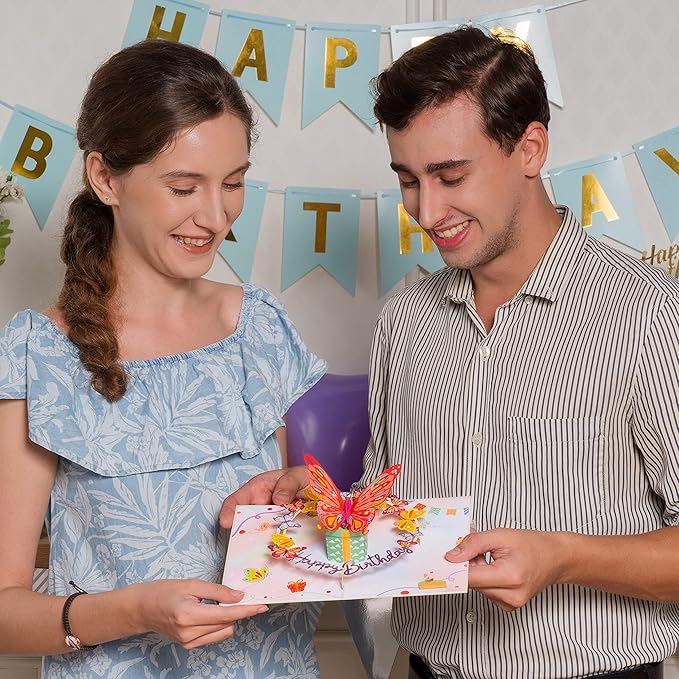 Paper Love 3D Pop Up Birthday Card, Butterfly, For Adults and Kids - 5"x7" Cover - Includes Envelope and Note Tag