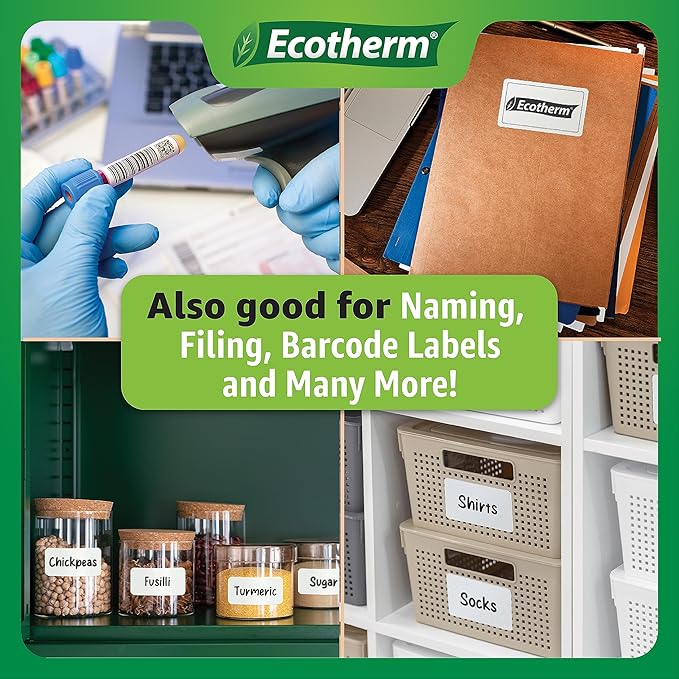 4" x 1.25" Thermal Labels | 6 Rolls | 12600 Labels | fits Zebra, Munbyn, Rollo, Godex, Arkscan, iDPRT, Offnova Thermal Label Printers and More | Blank White Adhesive Stickers by Ecotherm