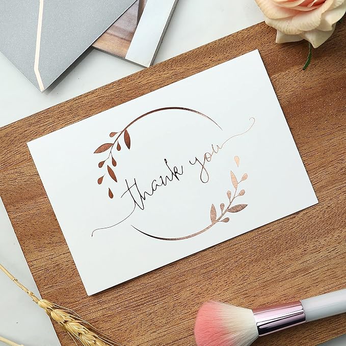 Winoo Design Heavy Duty Thank You Cards with Envelopes - 36 PK - Gold Thank You Notes 4x6 Inches Baby Shower Thank You Cards Wedding Small Business Graduation Funeral Bridal Shower (Rose Gold)