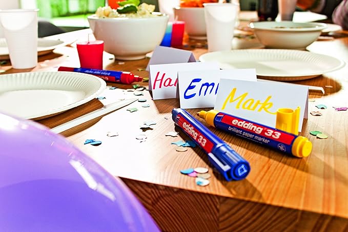 edding 33 brilliant paper marker - blue - 1 waterproof permanent marker - chisel nib 1-5 mm - vibrant colours - lightfast marking on paper, card, cardboard, plastic, metal and glass