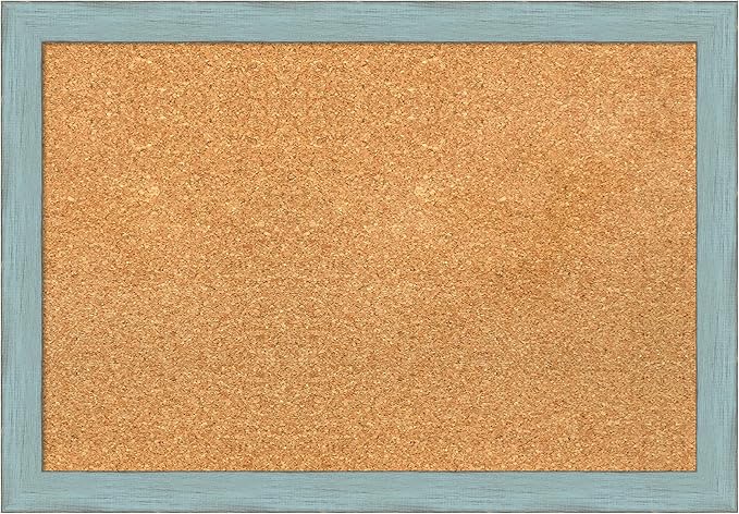 Amanti Art Natural Cork Board for Wall, 18x26 Vision Board with Blue Wood Frame, Medium Corkboard Office Decor for Home Organization, Rustic Farmhouse Corkboard Pinboard to display items for home