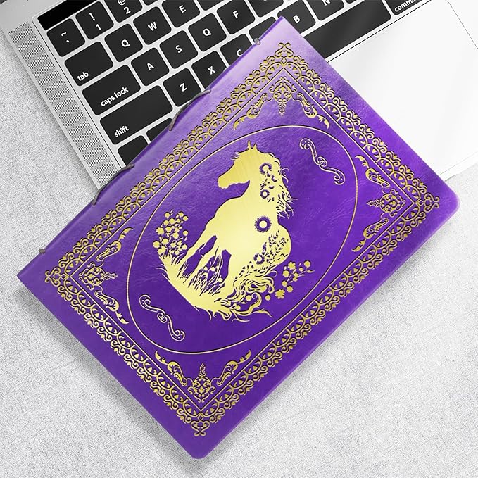 Purple A5 Horse Gifts for Women Girls Faux Leather Vintage Notebook Inspirational Horse Trainer Gift Hardcover Executive Notebook,200 Pages 120 Gsm Thick Ruled Paper With Pen,Horse Lover Gifts Equestrian Gift (Horse Purple)