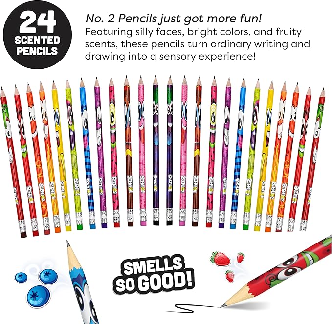 Scentos Scented Pencils for Kids - No. 2 Lead Pencils - Cute Pencils - For Ages 3 and Up - 24 Pack