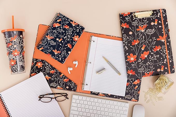 Steel Mill & Co Cute Mini Spiral Notebook, 8.25" x 6.25" Journal with Durable Hardcover and 160 Lined Pages, Floral Vines