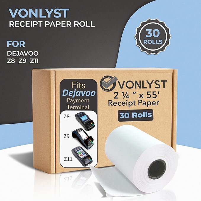 Credit Card Machine Paper Roll for Dejavoo Z8 Z9 Z11 (30 rolls)