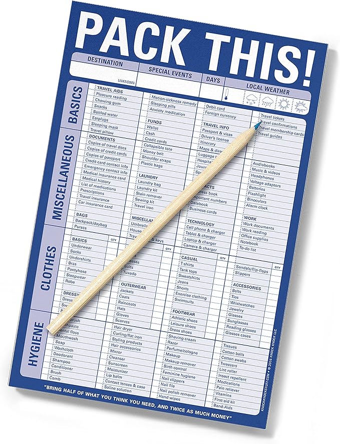 Knock Knock Pack This! Pad Packing List Notepad, 6 x 9-inches