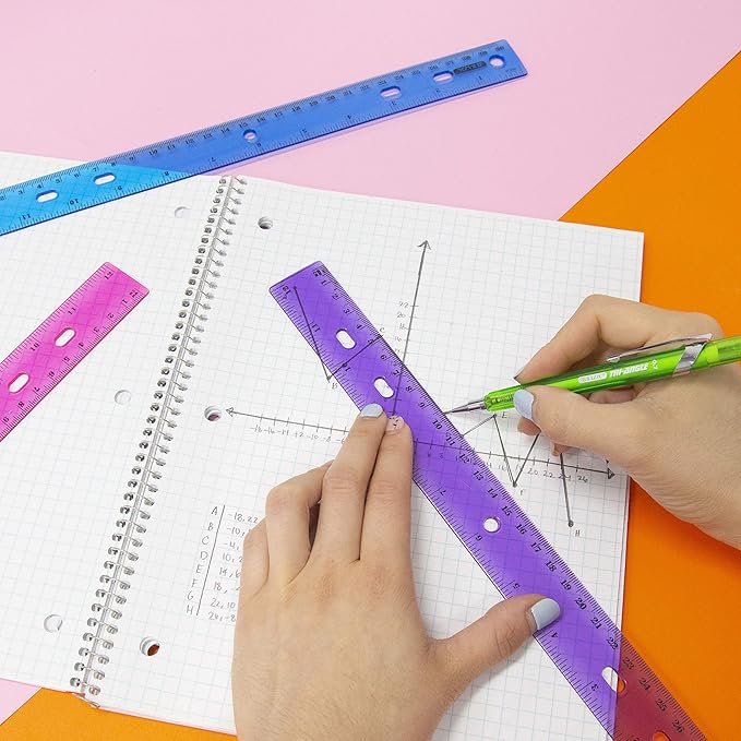 BAZIC Jeweltones Color Plastic Ruler 12" (30cm), Inches Centimeter Metric Measuring Drafting Rulers, for Students School Supplies (4/Pack), 24-Packs