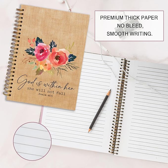 Bible Notebook, A5 Spiral Christian Journal with Floral Pink Butterfly Notebook, Bible Verse-He Restores My Soul, Inspirational Notebooks for Women, Bible Study, Gift for Birthday Christmas, Office Supplies (Brown)