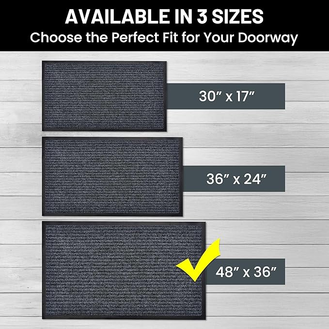Sierra Concepts Front Door Mat X-Large Welcome Floor Mats - Entryway Indoor Outdoor Entrance Doormat, Patio, Porch, Muddy Dog Shoe, Inside Outside Low Profile 48x36in, 2-Pack Steel Gray