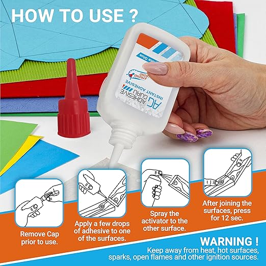 Adhesive Guru CA Glue with Activator Woodworking (6 x 0.9 oz - 6 x 3.38 fl oz) Cyanoacrylate Super Glue for Plastic, Glass, Ceramic, DIY, 3D Printing (6 Pack)