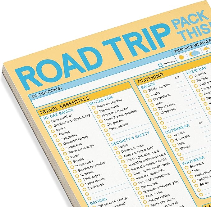 Knock Knock Roadtrip Pack This! Pad - Road Trip Packing List Pad, Trip Essentials Checklist, 6 x 9-inches