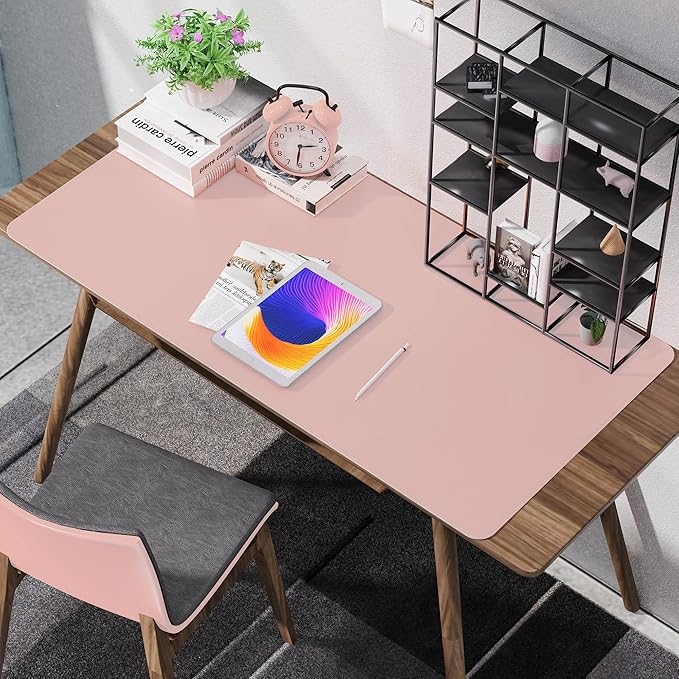 Leather Desk pad Protector, Large Desk mat with Natural Cork & PU Leather,Mouse pad,Non-Slip Office Desk Mat,Waterproof Desk Writing Pad for Office and Home (47in*23.7in, Pink)