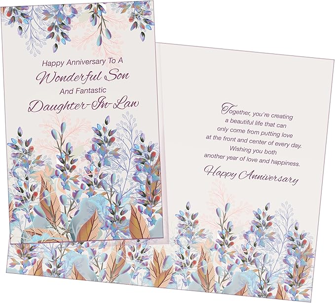 Chuck's Card-O-Rama - Anniversary Card For Son and Daughter-in-Law - Made in America - Premium Card Stock, Envelope Included - 5" x 7.75" - Packaged in Extra Sturdy Mailer - 96048