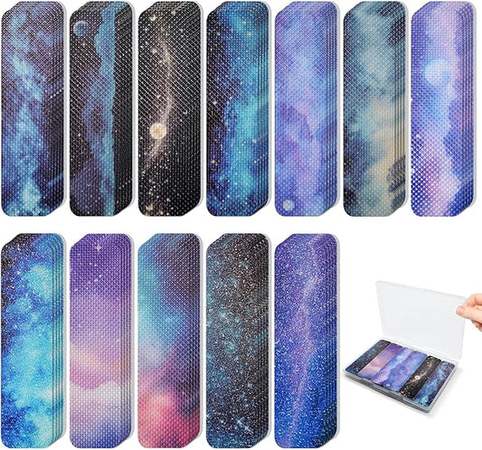 72 Pieces Anxiety Sensory Stickers with Storage Box - Calming Stickers 2 Textured Surface - Fidget Strips for Office & Classroom Desk Adult & Teen Stress (Galaxy)