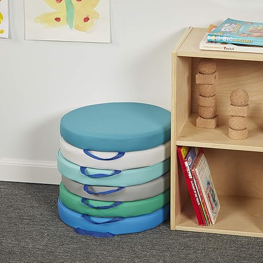 Factory Direct Partners SoftScape 15 inch Round Classroom Floor Cushions with Handles; Flexible Seating for Daycare, Preschool, Playroom; 2 inch Thick Deluxe Foam (6-Piece) - Contemporary, 11232-CT