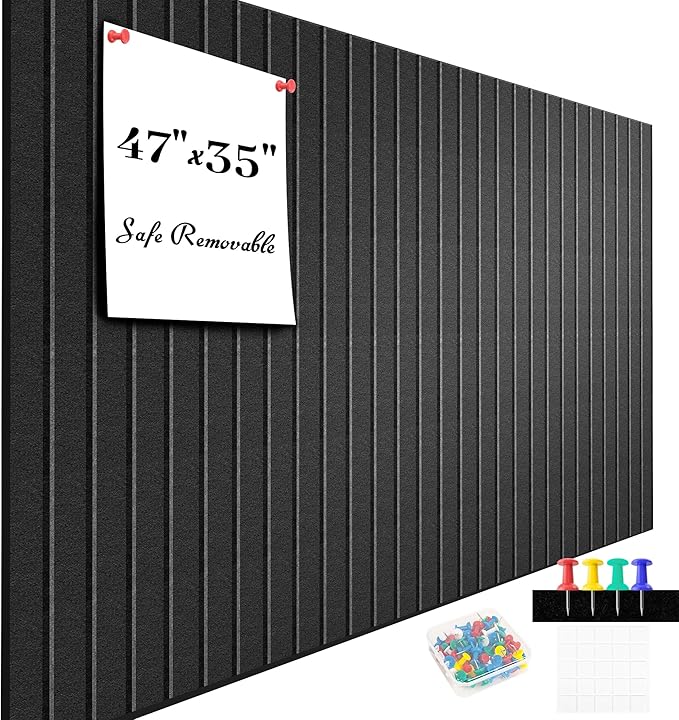 Large Cork Board for Office Black Felt Board Alternative-12 Pack Felt Wall Tiles for Office Wall Decor,Felt Bulletin Board Tiles,Push pin Board Wall Organizer for Office