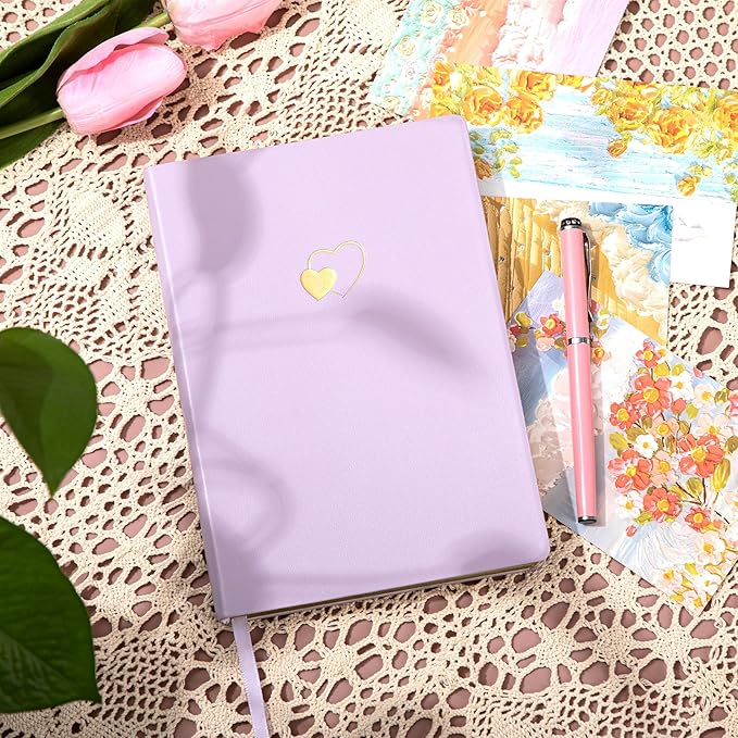 CAGIE Lined Journal Notebook for Women and Girls 256 Pages Cute Diary with Heart-Shaped Leather Journals for Writing A5 Soft Cover Notebooks for Work School (Purple2, A5)