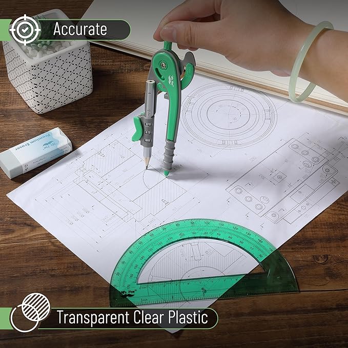 Mr. Pen- Compass and Protractor Set, Lush Garden Green, Compass Geometry Tool, Protractor and Compass Set, Compass Drawing Tool, Drawing Compass, Geometry Compass, Math Compass for Geometry