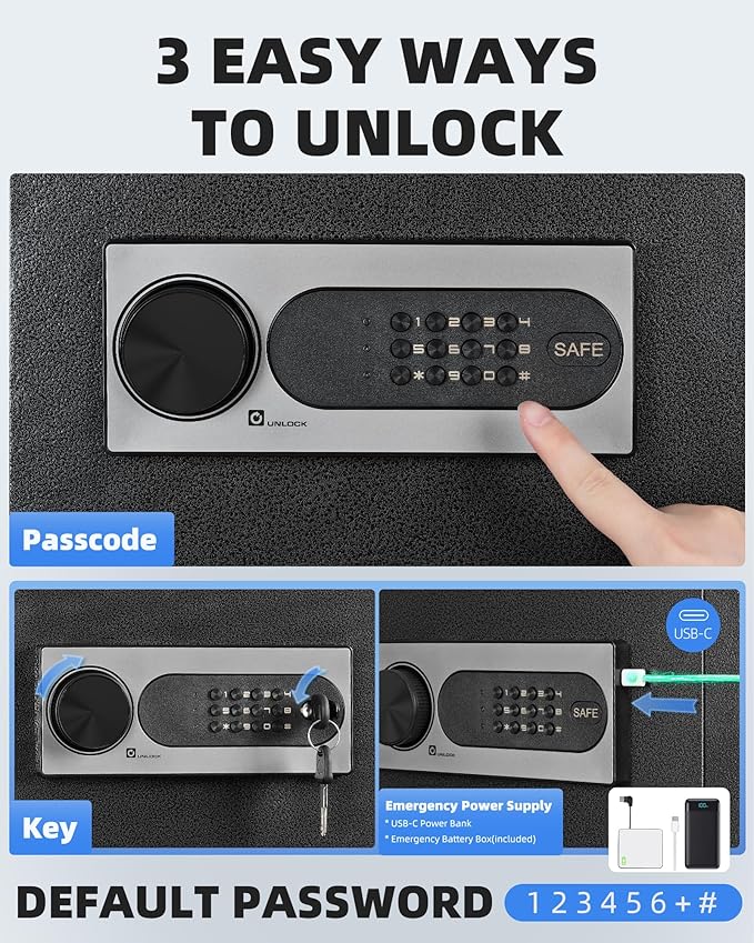 DAYI Safe Box, 0.8 Cubic Feet Home Safe with Fireproof Waterproof Bag, Security Safe Box for Money Cash Valuables, Digital Electronic Keypad, Dual Alarm System, Removable Shelf - D-25