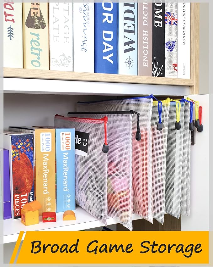 SUNEE Mesh Zipper Pouch 9x13 in (6 Colors, 24 Packs),Extra Large Water-Resistant Zip Bag for School Office Supplies, Puzzles & Games Organizing Storage