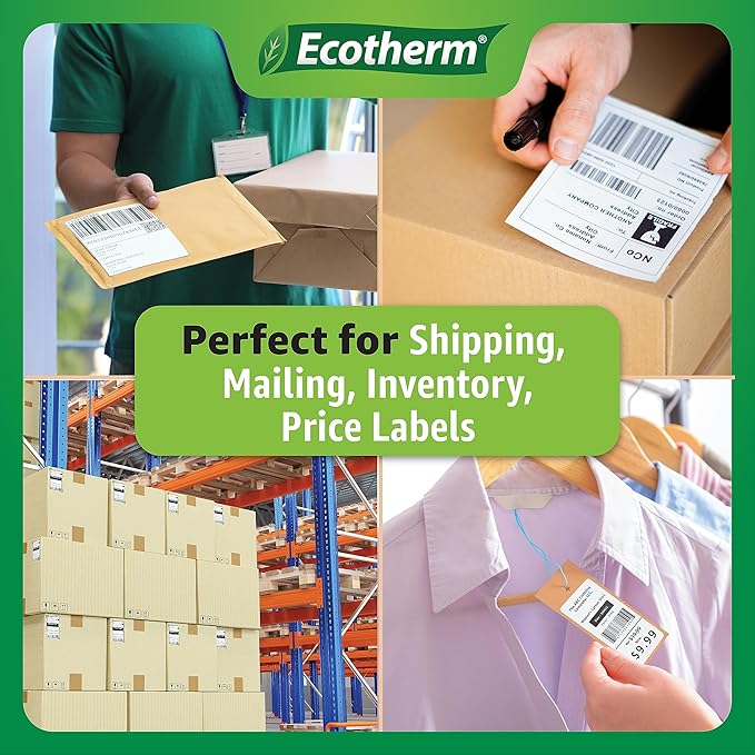 4" x 2" Thermal Labels | 4 Rolls | 3040 Labels | fits Zebra, Munbyn, Rollo, Godex, Arkscan, iDPRT, Offnova Thermal Label Printers and More | Blank White Adhesive Stickers by Ecotherm