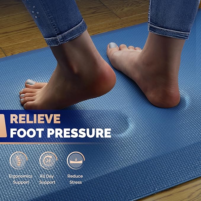 Anti Fatigue Mat Floor Kitchen Mat, FEATOL Standing Desk Mat Foam Cushioned Anti Fatigue Mats Comfort Standing Pad 9/10 Inch Thick (20" x 32", Blue)