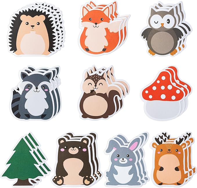 30 Pack Woodland Animals Sticky Notes, Total 600 Sheets, Cartoon Owl Squirrel Rabbit Shaped Self Sticky Memo Pads for Office School Student Kids Class Birthday Party Favors Goodies Bag Fillers