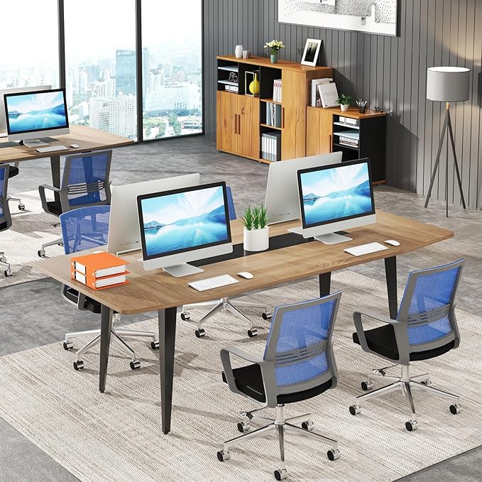 Tribesigns 6FT Conference Table, 70.86L x 35.43W x 29.52H Inches Boat Shaped Meeting Table, Modern Seminar Table for Office Meeting Conference Room (Light Wood Grain, 6ft)