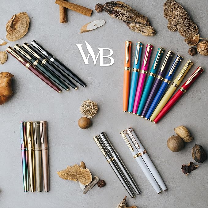 Wordsworth & Black Fountain Pen Set, 18K Gilded Broad Nib, Includes 6 Pack Ink Cartridges, Ink Refill Converter & Gift Box, Gold Finish, Calligraphy, [Silver Gold], Perfect for Men & Women