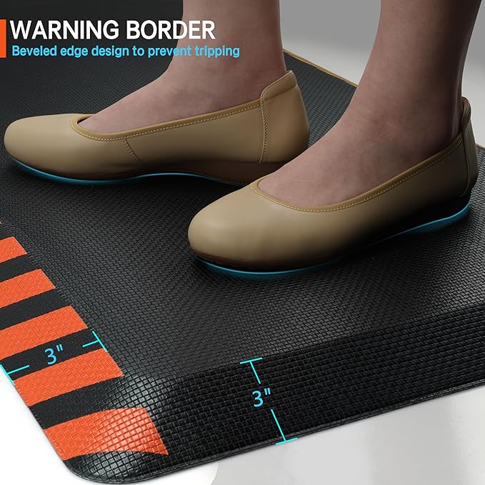 FEATOL Anti Fatigue Mats Industrial 2 Packs, Ergonomic Standing Floor Mat for Work for Stand, Black with Orange Border Safety 20" x 59"-Support for Leg & Back Pain
