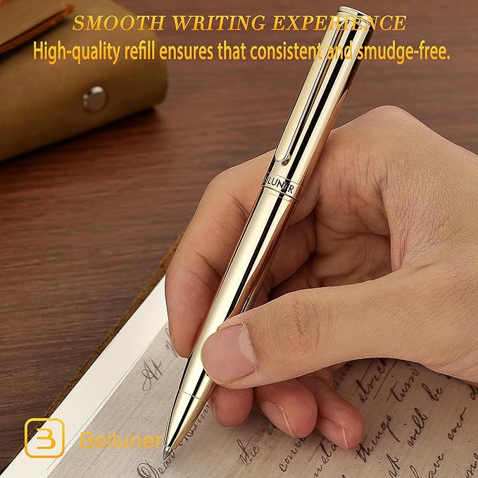 BEILUNER Gold Gel Pen, Stunning Luxury Pens with 24K Gold Plating, Black Ink Refill, Executive Gift Set for Family & Friends, Writing, Fancy, Office, Retractable, Graduation Gifts, Nice Designer Pens