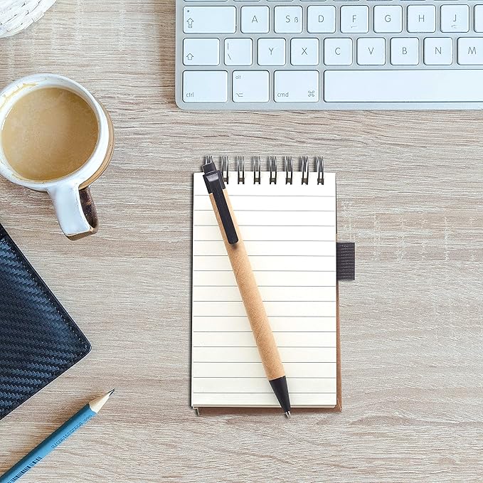 DISCOUNT PROMOS 10 Recyclable Spiral Small Notebooks Pack - 60 Lined Pages - Black