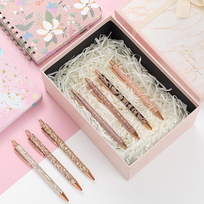 Mr. Pen- Fancy Pens for Women, 7 Black Ink Ballpoint Pens with 10 Refills, 1.0mm, Rose Gold Reverie, Glitter Cute Pens for Journaling, Sparkly Fancy Pen, Easter Gift