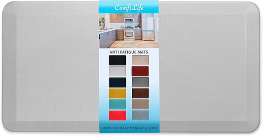 ComfiLife Anti Fatigue Floor Mat – 3/4 Inch Thick Kitchen Mats for Floor, Standing Desk Mat, Kitchen Rug – Comfort at Home, Office – Durable – Stain Resistant – Non-Slip Bottom (24" x 70", Silver)