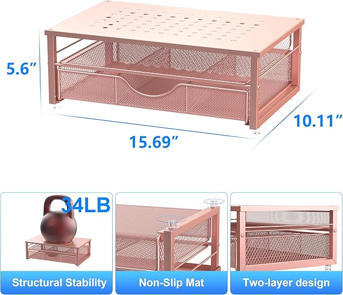 gianotter Computer Monitor Stand Riser, office organizer with Drawer, Office Organizers Storage for Classroom Office Supplies (Rose)