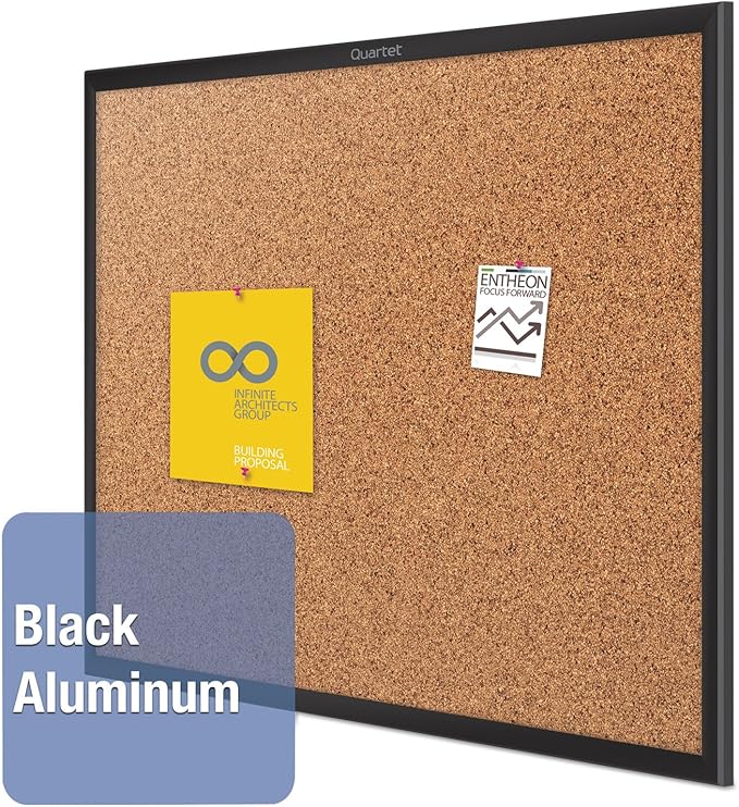 Quartet Cork Board, Bulletin Board, 4' x 3' Corkboard, Black Frame (2304B)