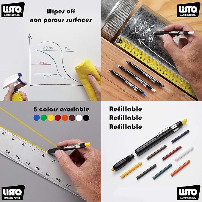 Listo 1620 - Box of 12 - BLACK COLOR - China Markers/Grease Pencils/China Marking/Pencils/Wax Pencils - Made in USA