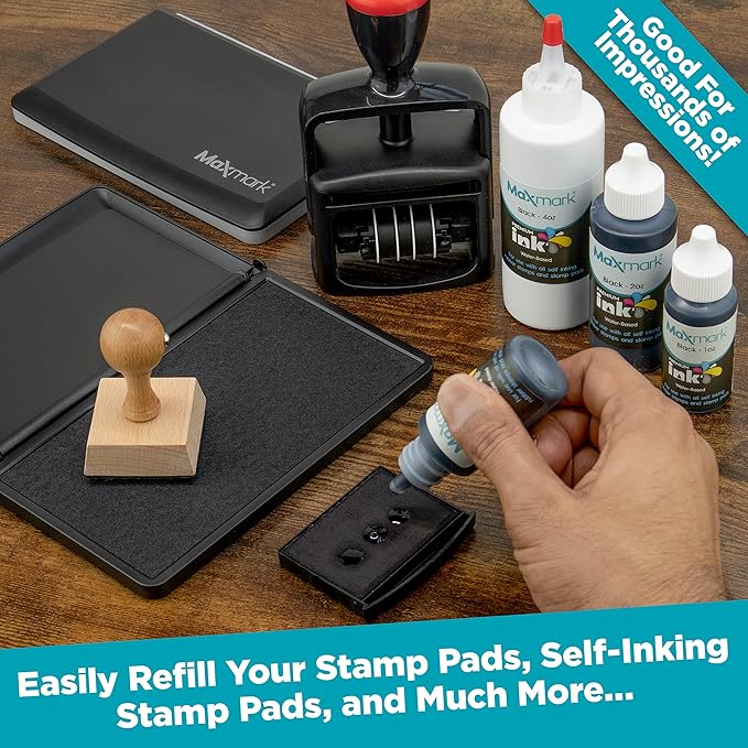 MaxMark Premium Refill Ink for self Inking Stamps and Stamp Pads, Red Color - 2 oz.