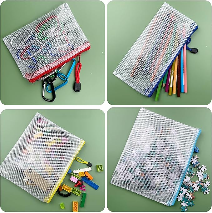 Oaimyy-A6(4.5"x 6.5",12 Pcs),Plastic Mesh Zipper Pouch Document Folders Bag Zip File Folders for School Office Supplies, Travel,Puzzles Games Organizing Storage-Black