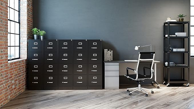 Commercial 4 Drawer Letter Width Vertical File Cabinet, 25" Deep - Black